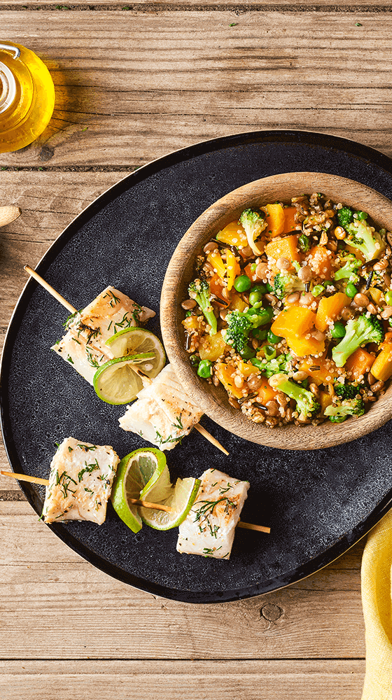 Recette Findus Brochettes de Dos de cabillaud et Quinoa Gourmand