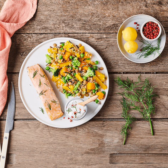 Pavé de saumon Findus cuit à la poêle et son quinoa gourmand