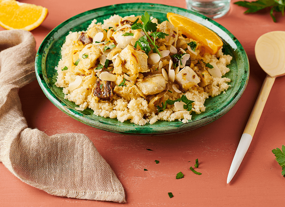 Tajine de Cabillaud à l’orange et aux dattes 