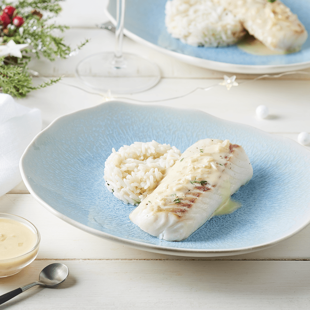 Dos de Cabillaud rôti, beurre blanc au champagne, riz basmati