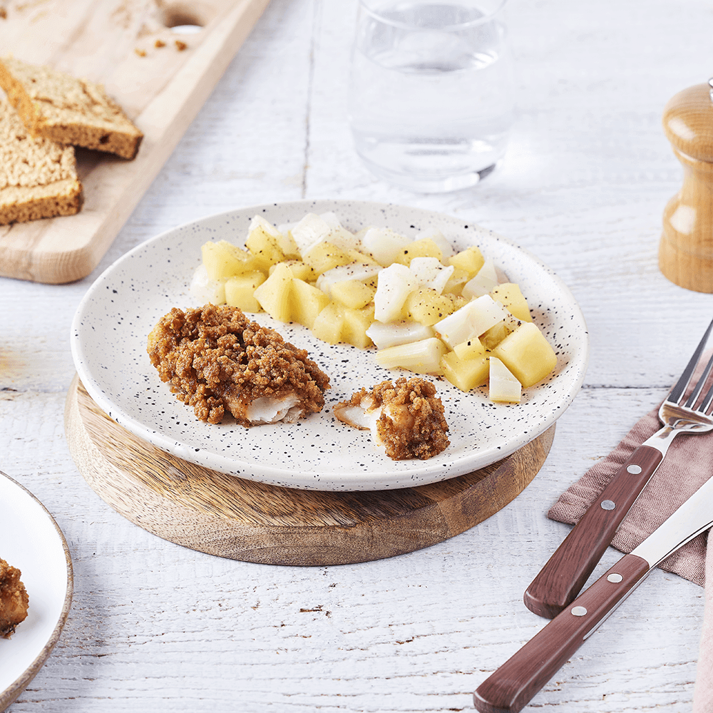 Dos de colin en croûte de pain d'épices et compotée pomme-fenouil