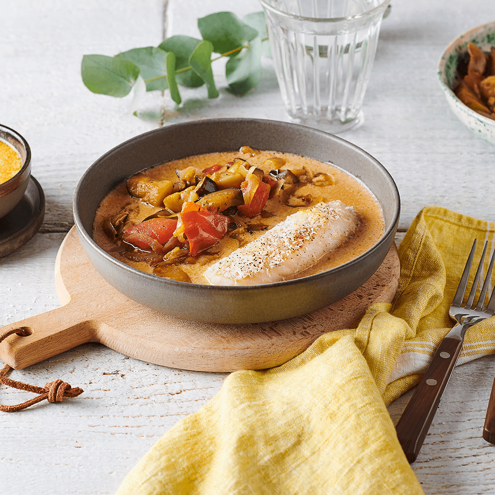 Colin d'Alaska curry coco, ratatouille