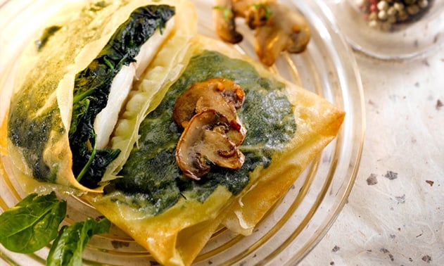 Croustillant de colin aux épinards et champignons