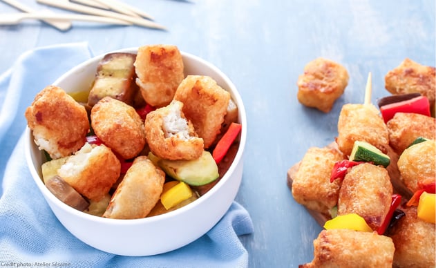 Petits Beignets Croustibat en brochettes avec légumes