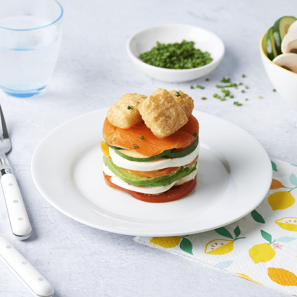 Mille-feuille de légumes et petits beignets Croustibat