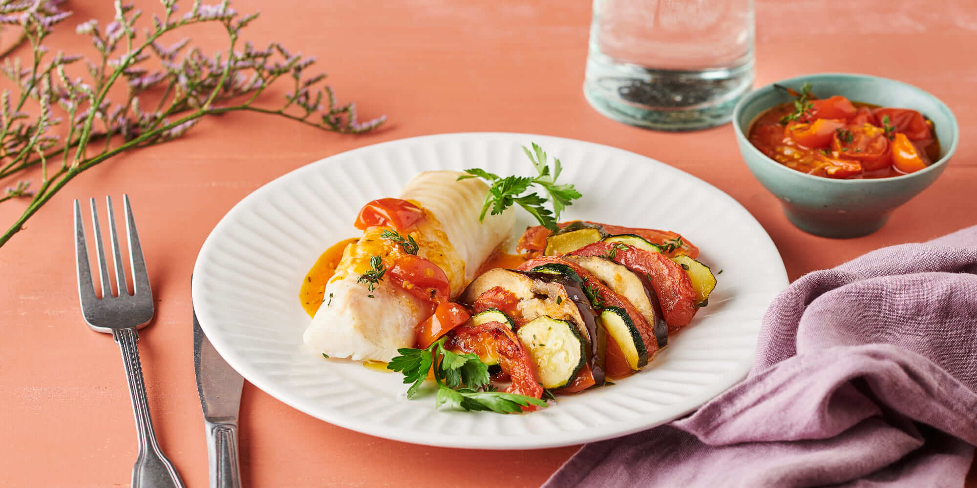 Plat de poisson Findus et légumes avec sauce provençale