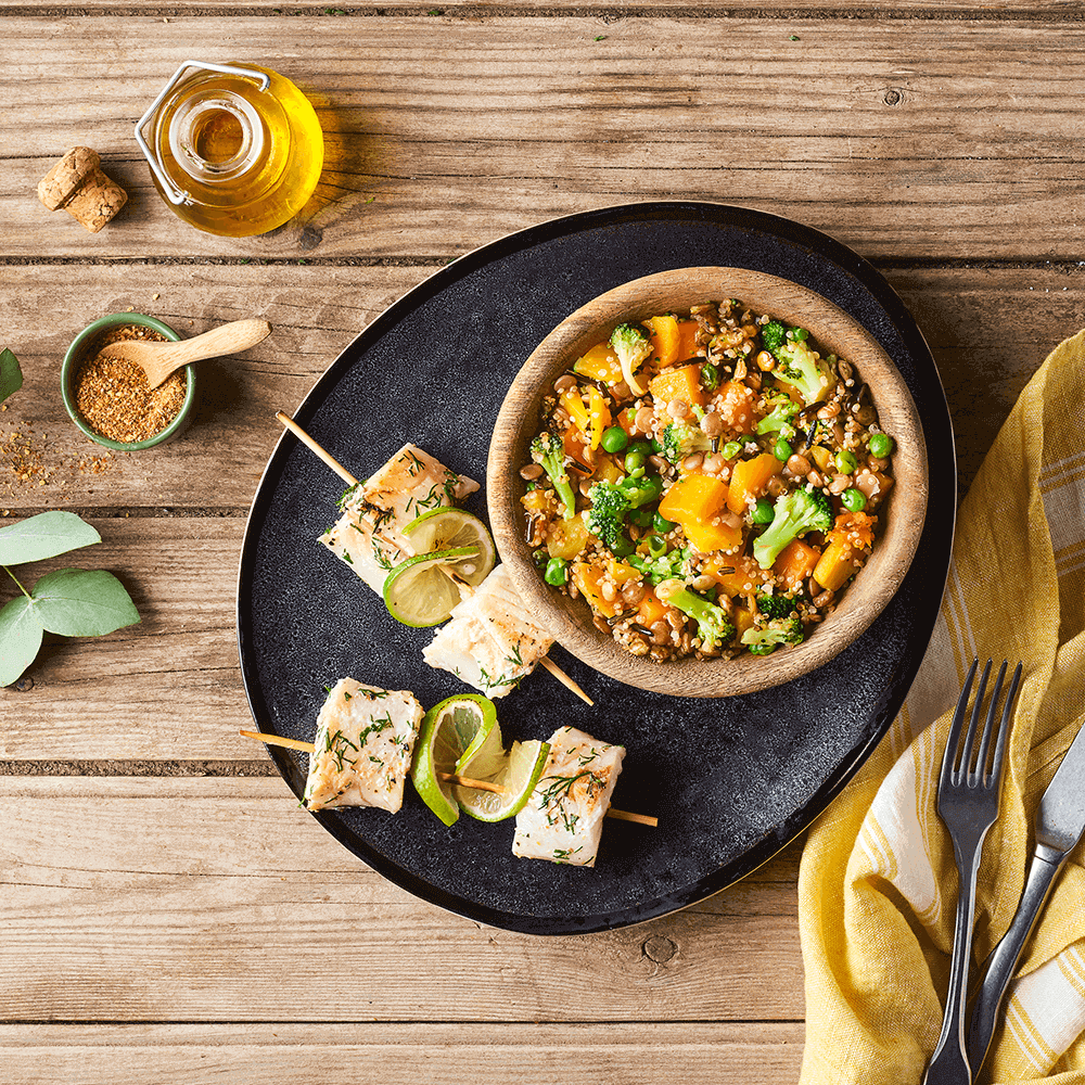 Recette Findus Brochettes de Dos de cabillaud et Quinoa Gourmand