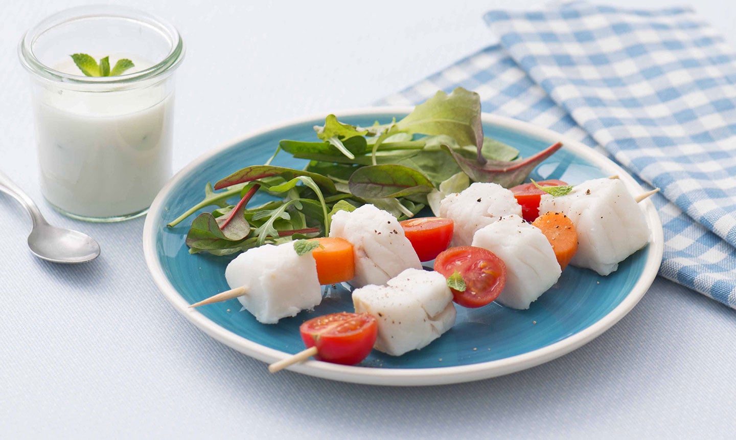 Brochettes de cabillaud aux legumes