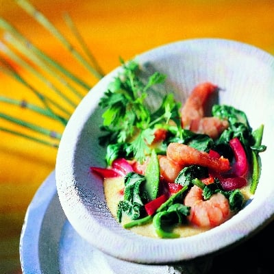 Crevettes à la thaï aux épinards